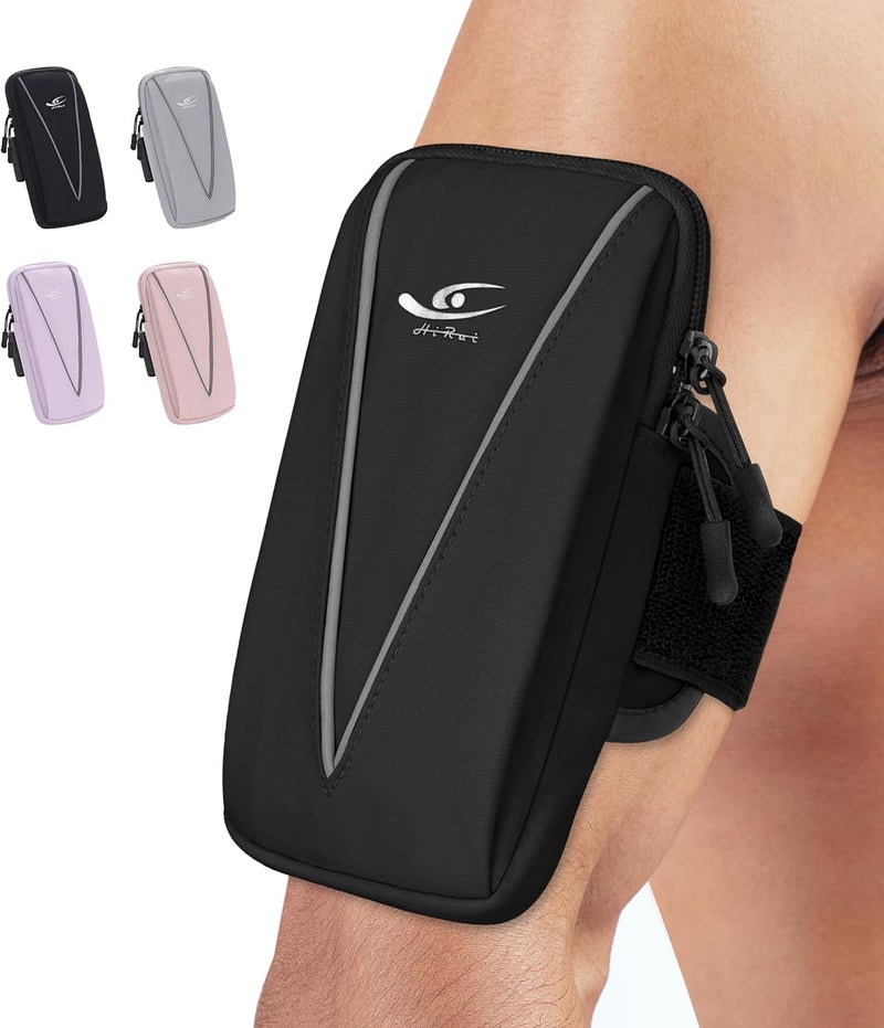 HiRui Cell Phone Holder Arm Bag & Wrist Bag for Phone, Sports Running Armband for Gym & Cycling, Compatible with iPhone 16/16Pro/Plus/15/14 Samsung Galaxy All Phones, Reflective & Adjustable (Black) - Image 1